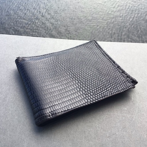 Neiman Marcus Slim Signature Lizard Wallet Made in USA Black - Picture 10 of 15